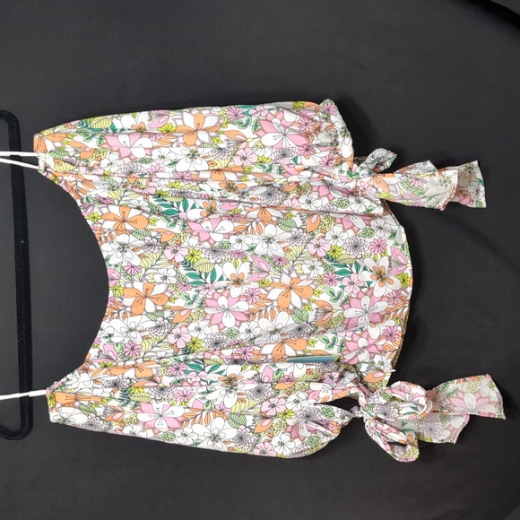 CeCe XL Off the Shoulder Balloon Sleeve Floral Shirt Ties on the Sleeves - Picture 3 of 7